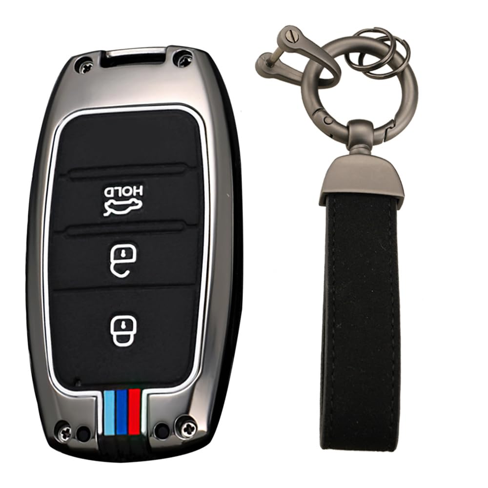 KUNIO Key Fob Cover fit for Kia Sportage Rio NIRO Sorento Stonic Ceed 2 Picanto GT Line Picanto X-line Soul Metal Cover Keyless Key Protection Key Fob 3 Buttons B Black