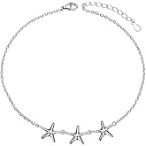 Anklet for Women S925 Sterling Silver Adjustable Foot Evil Eye Starfish Heart Bead Butterfly Celtic Knot Cross Multilayer Layered Ankle Bracelet Jewelry