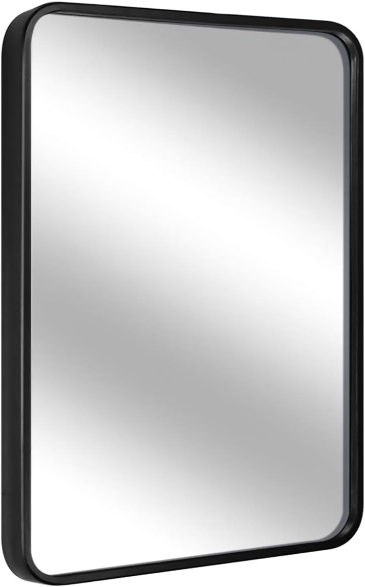 LEORISO 24 x 32” Black Bathroom Mirror for Wall, 1.3” Metal Frame Rectangle Mirror, Wall-Mounted Mirror Hangs Horizontal Or Vertical: Furniture & Decor