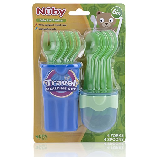 Nuby 9-Piece Fork and Spoon Travel Set, Colors May Vary
