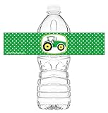 POP parties Green Tractor Bottle Wraps - Set of 20 - Green Tractor Water Bottle Labels - Green Tractor Decorations - Made in the USA