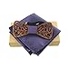 Amzchoice Classic Handmade Mens Wood Bow Tie with Matching Pocket Square Sets (2)