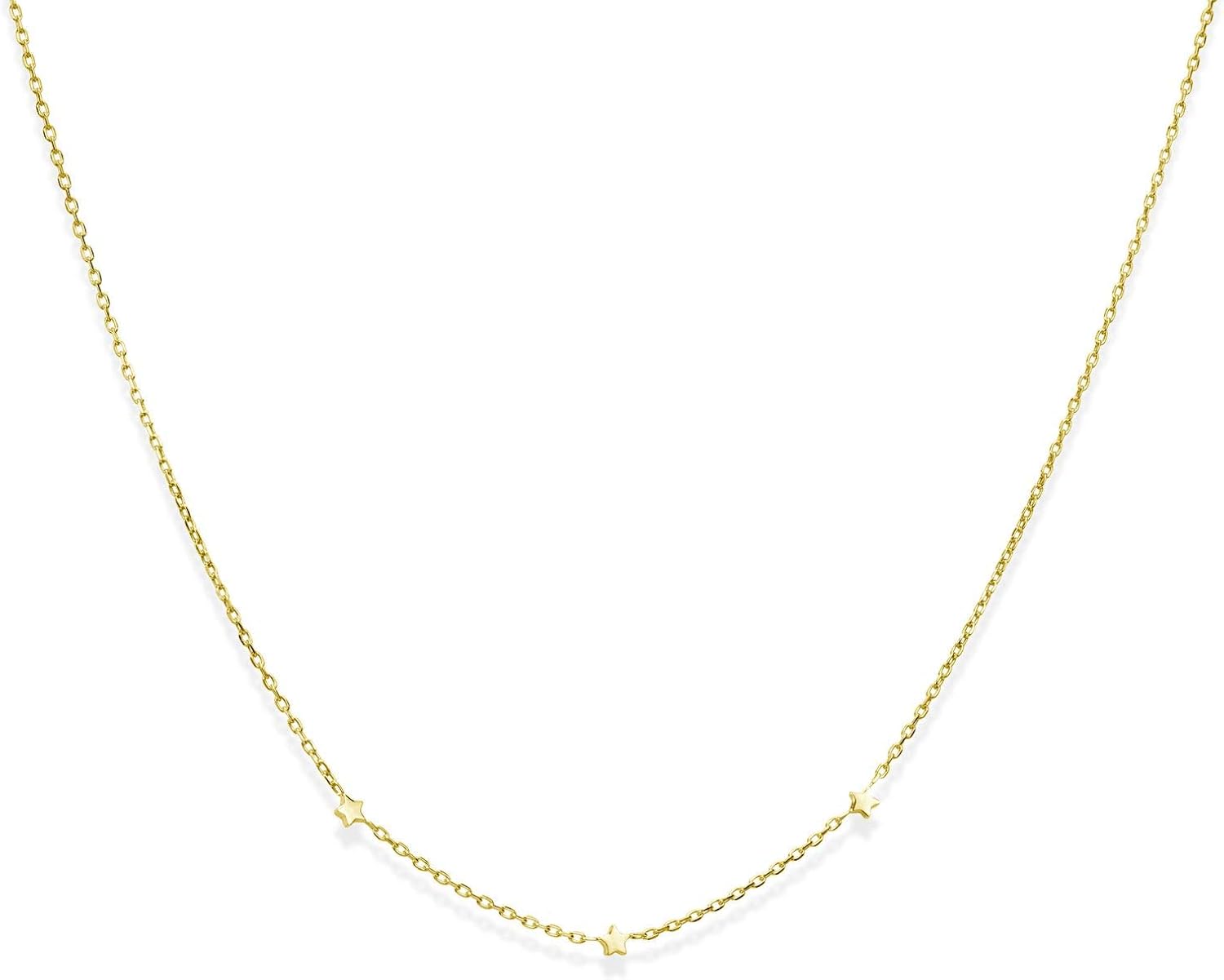 Materia CO-30 Fine Gold Chain with Stars Silver 925 - Gold Star Necklace Gold-Plated 42 cm + 3 cm Extension