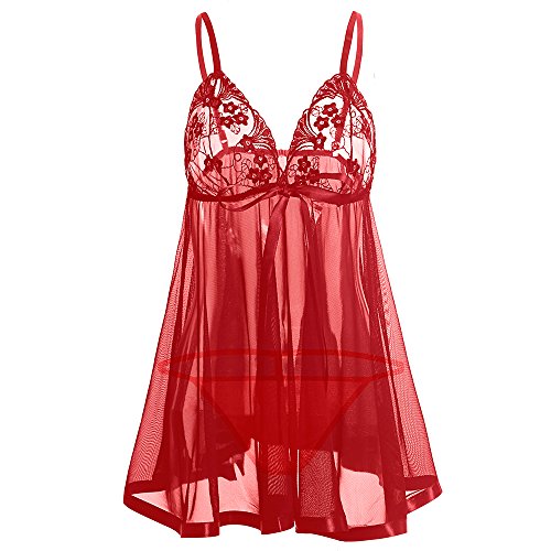 EVAbaby Women s Lingerie Lace Babydoll Sleepwear Splicing Chemises Nightdress Red 3XL