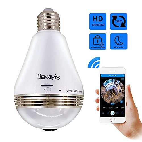 Light Bulb Camera, Benavis 360 degree VR Panoramic White LED Lighting, HD Wireless IP Fisheye Security Cameras, Spy Lamp Hidden Wifi 2.4G with Night Vision CCTV Surveillance Video Cam System - Thumbnail 7