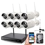 ONWOTE 1080P Full HD Wireless Security Camera System with 2TB Hard Drive, 8 Channel 1080P NVR, 8Pcs 1080P 2.0MP IP Cameras, 80ft IR Night Vision, Built-in Router, IP66 Waterproof, Wifi Booster Antenna
