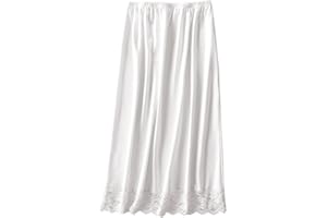 Women's Satin Half Slips, Soft Lace Long Underskirt, Elastic Waist Half Slips Long Skirt Petticoat for Ladies Underdress