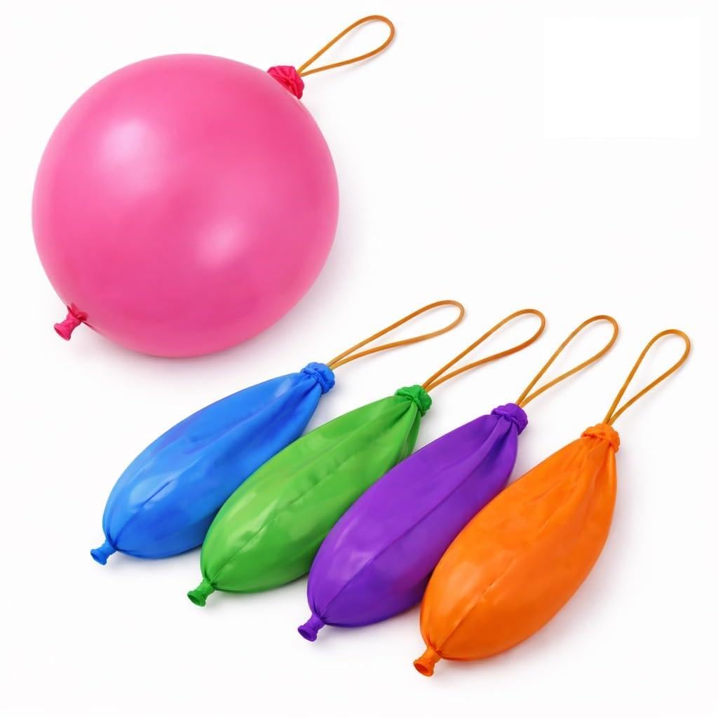 Party Balloons Assorted Styles Bulk Pack with Elastic and Standard Options for Adults Kids Games Birthday Decorations Indoor Outdoor Play Carnival Favors Fun Toys Strong Latex Balloons (PUNCH (5))