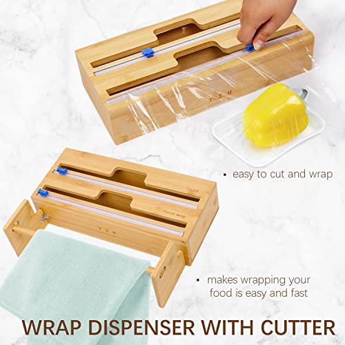 Bamboo Foil and Plastic Wrap Dispenser with Paper Towel Holder, 3 in 1