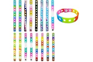 Silicone Bracelets with Holes – 16 Pack 7″ Adjustable Rubber Wristbands for Crafts, DIY Jewelry, Party Favors & Gifts Canada