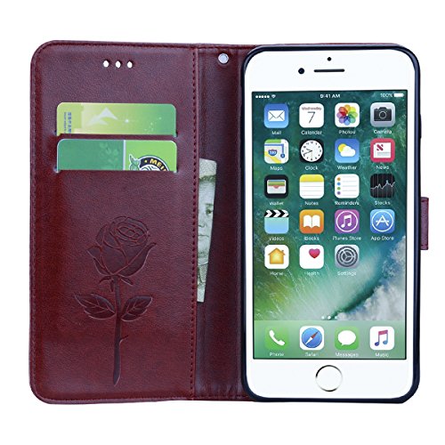 Scheam iPhone 7 Plus iPhone 8 Plus Wallet Leather Case Protective Durable Phone case Shell Folio flip Cell Phone Cover Bag Card Slots,Cash Pocket,Brown