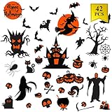 42PCs Halloween Decals Window Clings for Halloween Decorations Happy Halloween Window Decal Good for Party Decorations