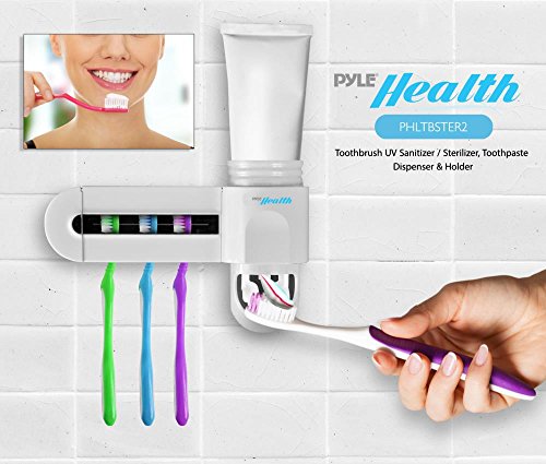 Upgraded Toothpaste Dispenser UV Sanitizer - Toothbrush Sanitizer Wall Mounted Toothbrush Holder - Disinfectant Oral Hygiene -Battery Operated - Up to 4 Brushes - Pure Clean PHLTBSTER2 (White) - Thumbnail 4