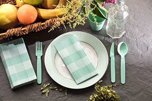 Gingham Napkin | Green Checks - Disposable Linen-Feel Guest Towels Rustic Cottage Styling Perfect for Everyday Use, Lunchboxes, for Kitchen, Parties, Dinners or Events Set of 50, 16x16 inches.