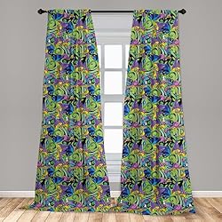 Lunarable Mushroom Window Curtains, Groovy Trippy