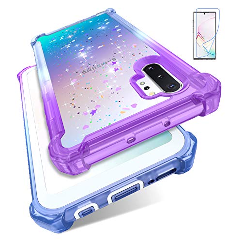 KSELF Case for Samsung Galaxy Note 10 Plus Case with Screen Protector, Full Body Protective Hybrid Dual Layer Shockproof Acrylic Back Case Cover for Galaxy Note 10 Plus 5G 6.8 inch (Glitter Purple)