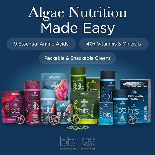 ENERGYBITS Organic Spirulina Tablets (1000 Algae Tablets) Natural Superfood for Energy, Fitness & Focus - 5g Protein, 1 Calorie, Sugar Free - Omega 3 - Spirulina Capsules - Gluten Free, Keto & Vegan