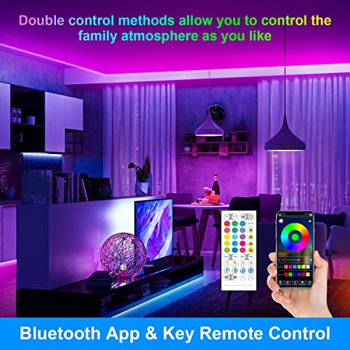 maylit 50FT LED Strip Lights, Bluetooth RGB LED Lights with App and Key Remote Control, Bright
