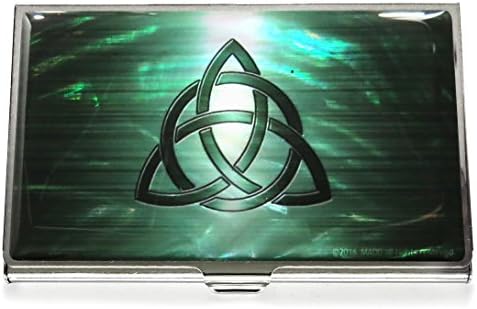 Business Credit Card Case Id Holder Metal Travel Wallet Mother of Pearl Celtic Knot (Green)