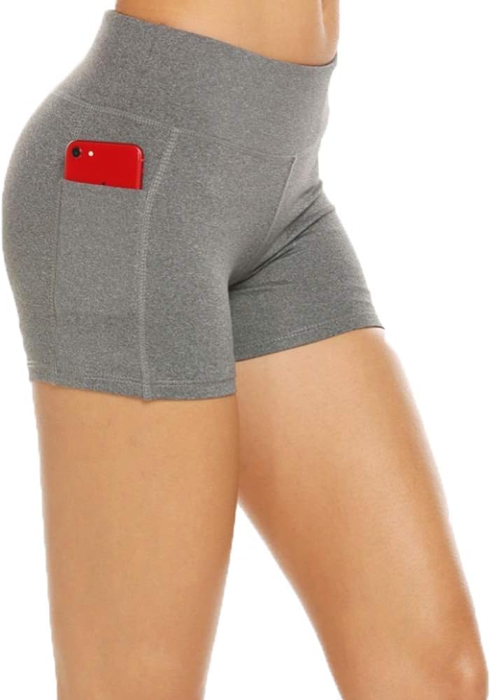 COOrun Women's Yoga Shorts Mid Waist Pocket for Active Fitness Running Exercise Workout