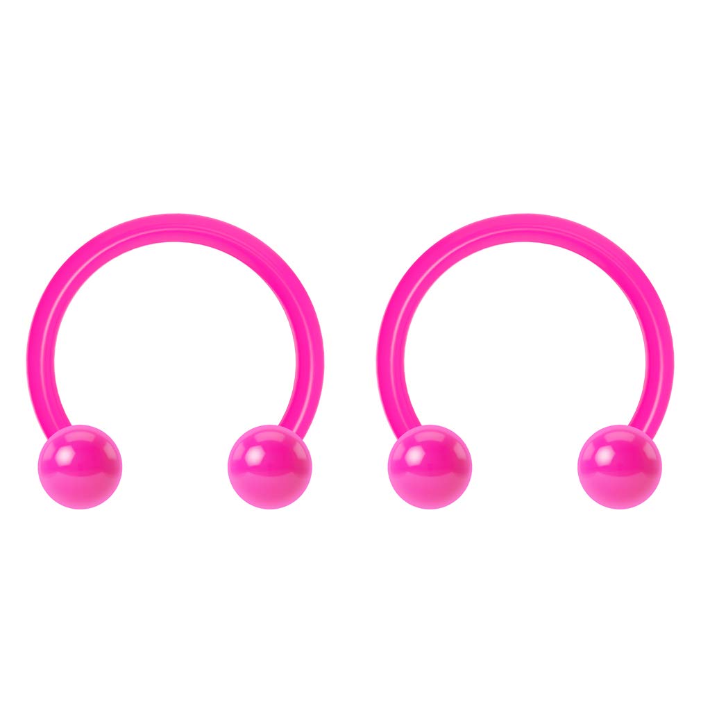 Bling Piercing 2pc 1.2mm 16g Dental-Grade Acrylic Pink Horseshoe Bar Hoop 3mm Ball Circular Barbells Earrings Cartilage Helix Septum Nose Lip Rings - 8mm
