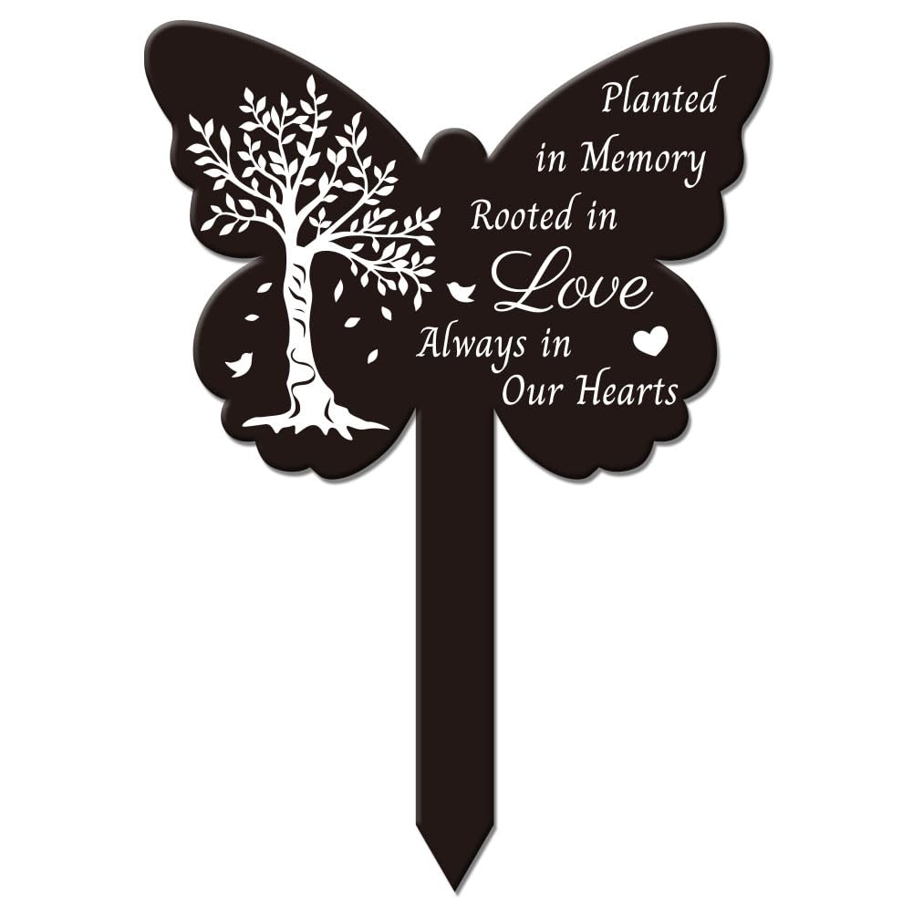 GLOBLELAND Butterfly Shaped Tree Garden Memorial Plaque Stake - Waterproof Acrylic Remembrance for Cemetery, Yard and Grave — image 1