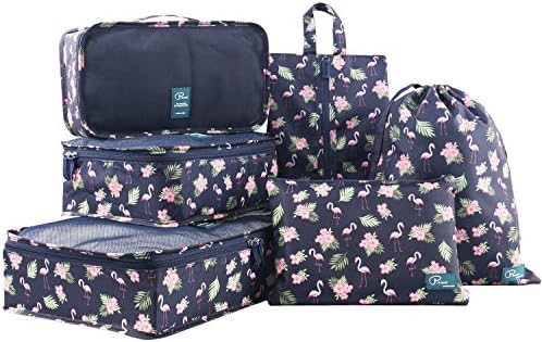 Packing Cube Travel Set 6PCS Luggage Packing Organizers with Laundry Bag Shoe bag for Carry-on Luggage, Suitcase or Home Use (Flamingo)