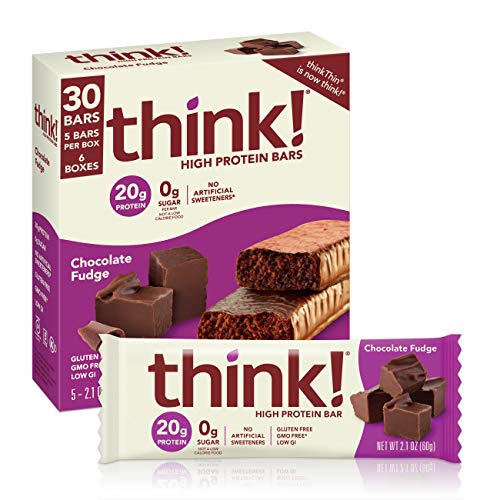 think! (thinkThin) High Protein Bars Chocolate Fudge, 20g Protein, 0g