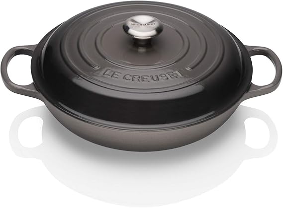Casserole Le Creuset N°17 – Fonte émaillée Grise – Manche Teck – Avec Couvercle