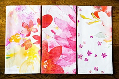 100% Cotton Digitally Printed Watercolor Kitchen Towels. Set of 3 Kitchen Towels - 21-inch x 28-inch. Perfect Gift. French Designs - Fleurette Collection, by Vous Du Rivage