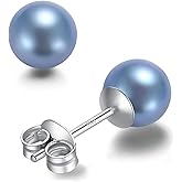 BAMIKI Round Akoya Pearl Stud Earrings in Cultured Blue/Golden/Grey Pearls with 925 Sterling Silver, Hypoallergenic - Luxurious Jewelry Gift for Women on Anniversary, Birthday, Mother's Day
