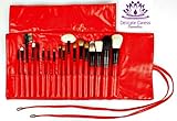 Cosmetic Makeup Brush Set of 18 Superior Quality Brushes in Red Rollup Travel Bag -