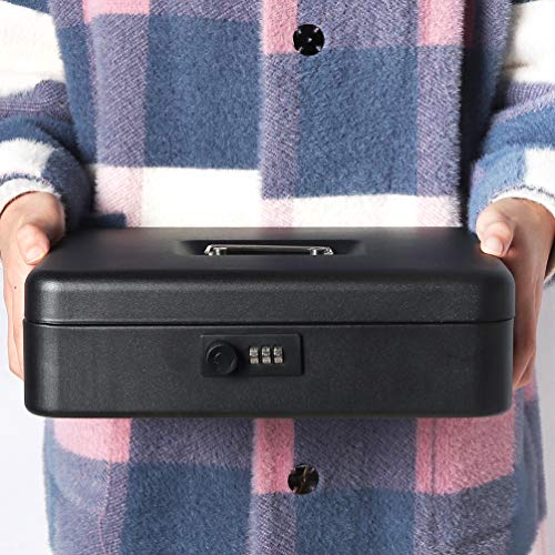 Decaller Large Cantilever Money Box, Metal Frosted Cash Box with Combination Lock - 5 Compartments & 4 Spring-Loaded Clips for Bills, 11 4/5" x 9 2/5" x 3 1/2", QH30013L