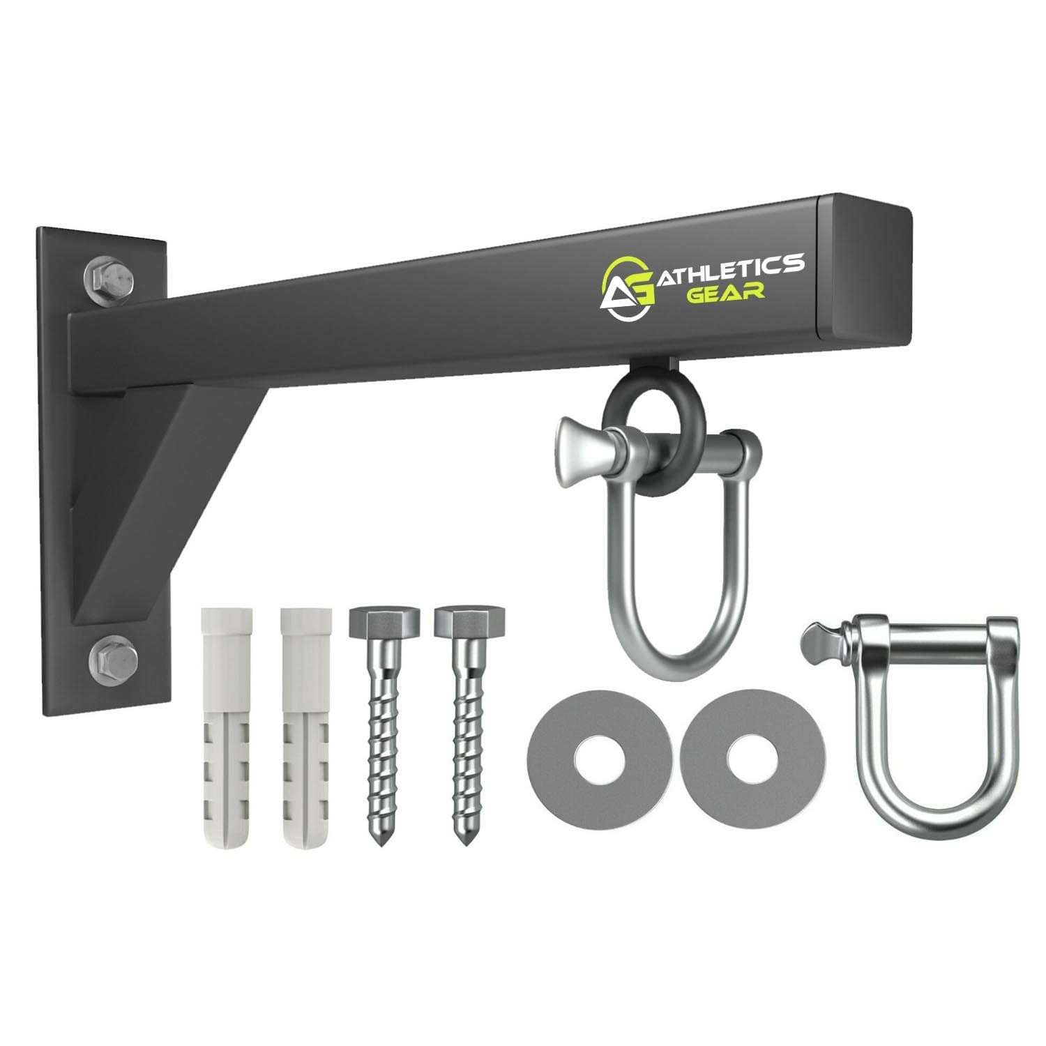 PUNCH BAG BRACKET by Athletics Gear |16-guage Heavy Duty with D-Shackle Swivel & Fixings (30cm Wall Bracket)