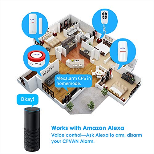 CPVAN WiFi Home Alarm System, Smart Alarm System Work with Aleax, DIY Burglar Alarm System for Home, Security Alarm System with Motion Sensor, Door Connect Sensor, Doorbell, Remote Control