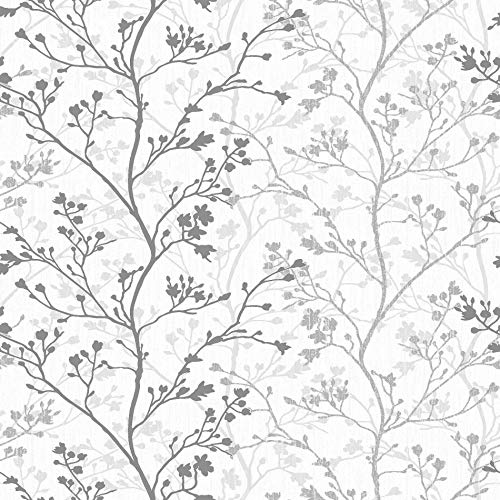 Superfresco Easy Silver/Grey Gypsophilia Forest Trail Wallpaper