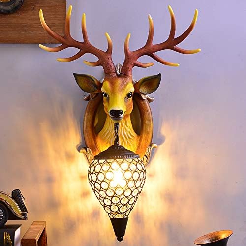 E27 Deer Heads Antlers Rustic Wandlampe, Vintage Resin Sconce Wall Mount Rural Countryside Wall Light for Living Room Bar Cafe -B