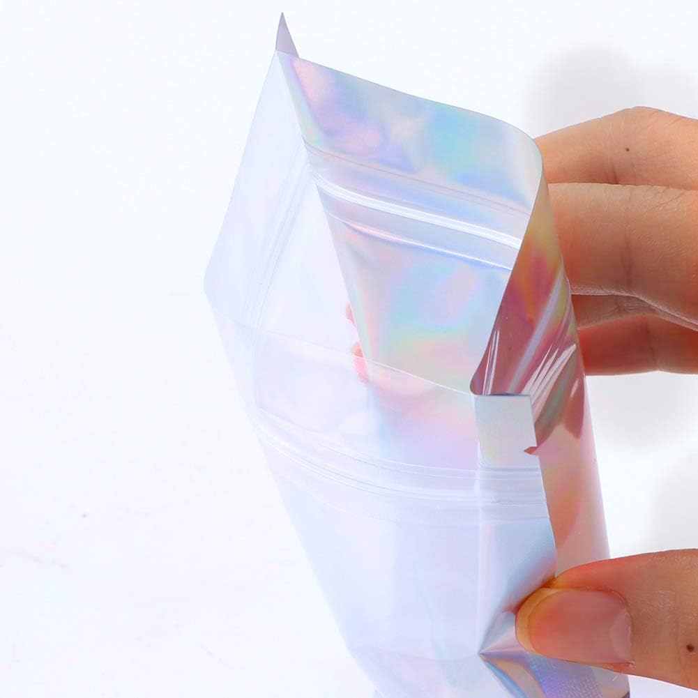 Mylar Zip Lock Bags,100 Pcs 10x15cm Clear Resealable Mylar Bags,Aluminum Valve Zipper Foil Pouches Metallic Flat Bags for Candy Cookies Storage - Image 4