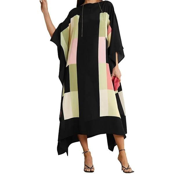 Black&white printed Women below knee Length Casual Wear Satin Silk Printed  Kaftan Beach Wear Kafta Dresses, Women Caftan street wear kaftan.  Multicolor at Amazon Women's Clothing store