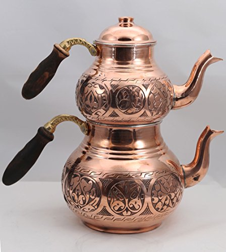 Handcrafted Copper Turkish Tea Pot Set, Tea Maker, Samovar, Ottoman Antique Handmade Tea Pot Kettle, Traditional Turkish Black Tea Maker-(TP-102)
