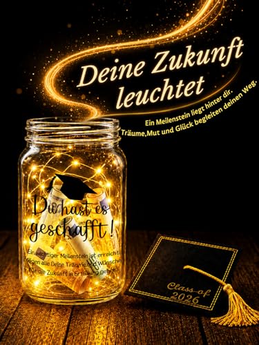 TUZELITA Original Passed Exam Gift, LED Bottle Light Graduation Money Gifts Packaging with Graduate Hat - Gift Box for ABI, Bachelor, Master Graduation Gift Du hast es Geschafft