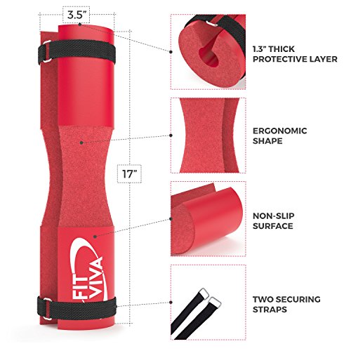 Red Barbell Pad for Standard and Olympic Barbells with Velcro Safety