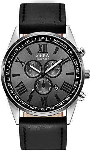 Clearance Watch Sunday77 Men's Date Multi-Function Chronograph Engraving Dial Buckle Quartz Number Skeleton with Steel Stainless Bracelet Sport Business Adult (Black*)