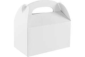 Super Z Outlet Blank White Color Treat Gift Paper Cardboard Boxes with Handles, Arts & Crafts Candy Goodie Bags, Picnic, Birthday Party Favors, Baby Shower, Weddings (12 Pack, 6.25" x 3 1/2" x 3.25")