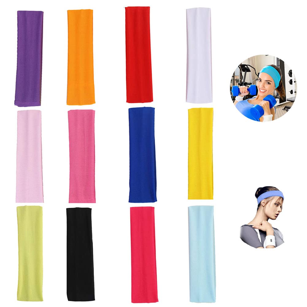 Elion Yoga Headband, Sports Headband, Stretch Yoga Cotton Headbands Mixed Colors Ballet Hairband Sports Head Band for Women,Teens,Girls (12Pack)