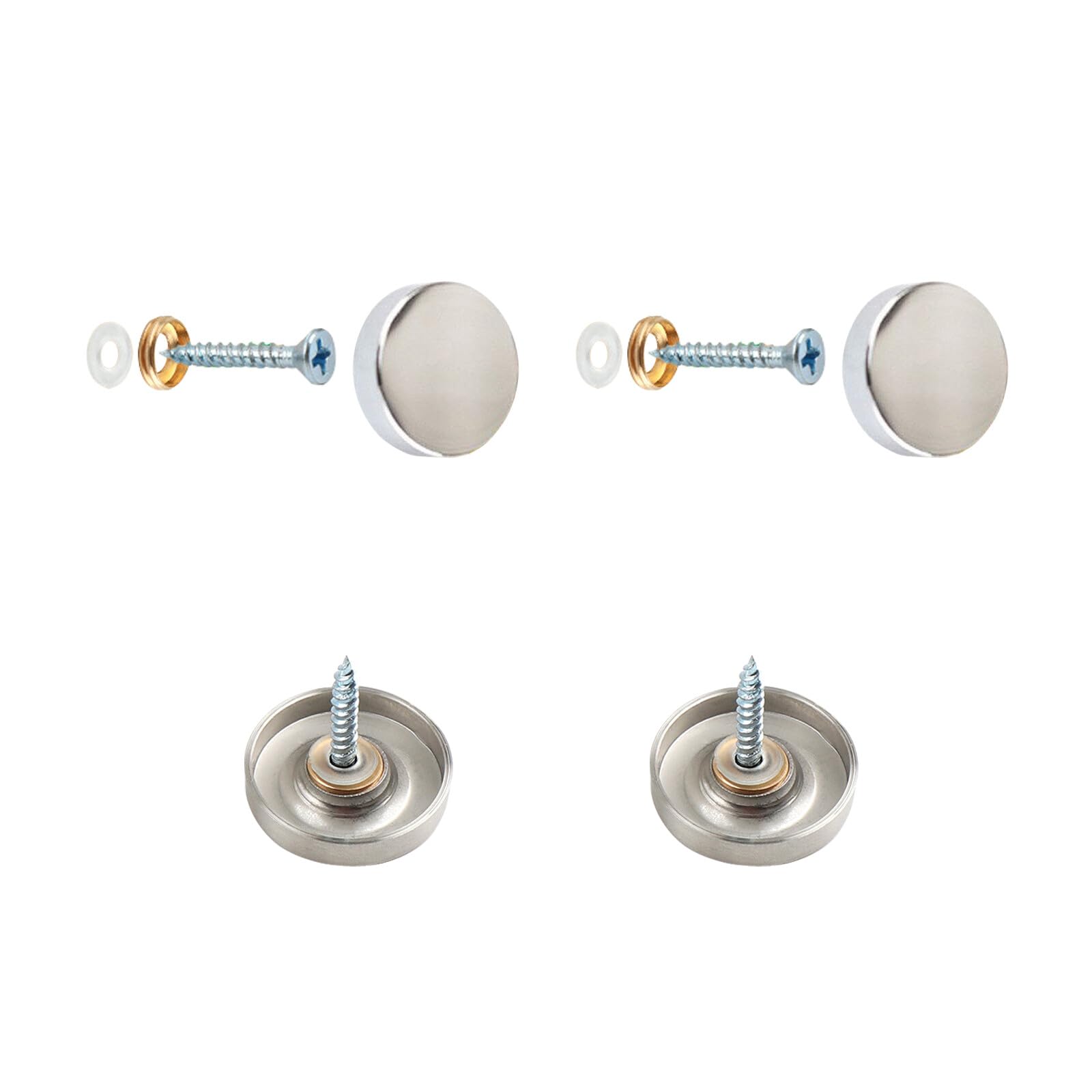 4 Sets Mirror Screws, 25mm Mirror Nails with Decorative Caps, Copper Mirror Covers with Washers for Tables, Bath Plates, Furniture Fittings, Silver