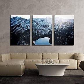 a Lake in Mountain Peaks Covered with Snow x3 Panels