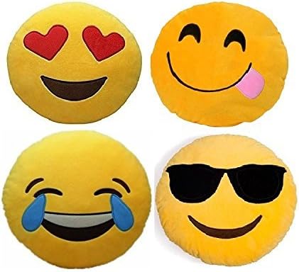 SANSEZZ Eyes, Hungry, Laughing Tears and Cool Dude Soft Smiley Cushion - 35 cm Set of 4