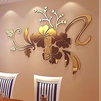 Nufelans Flower Mirror Acrylic Wall Decal Stickers DIY Wall Modern Decoration for Bedroom Living Room Kids Room Washroom (Gold)