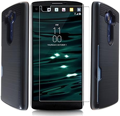 [Heavy Duty][ Drop Protection] Dual Layer Armor [1 Card Slot] Full Body Protective Hybrid Wallet Case Card Slots cover for LG V10 (Navy)
